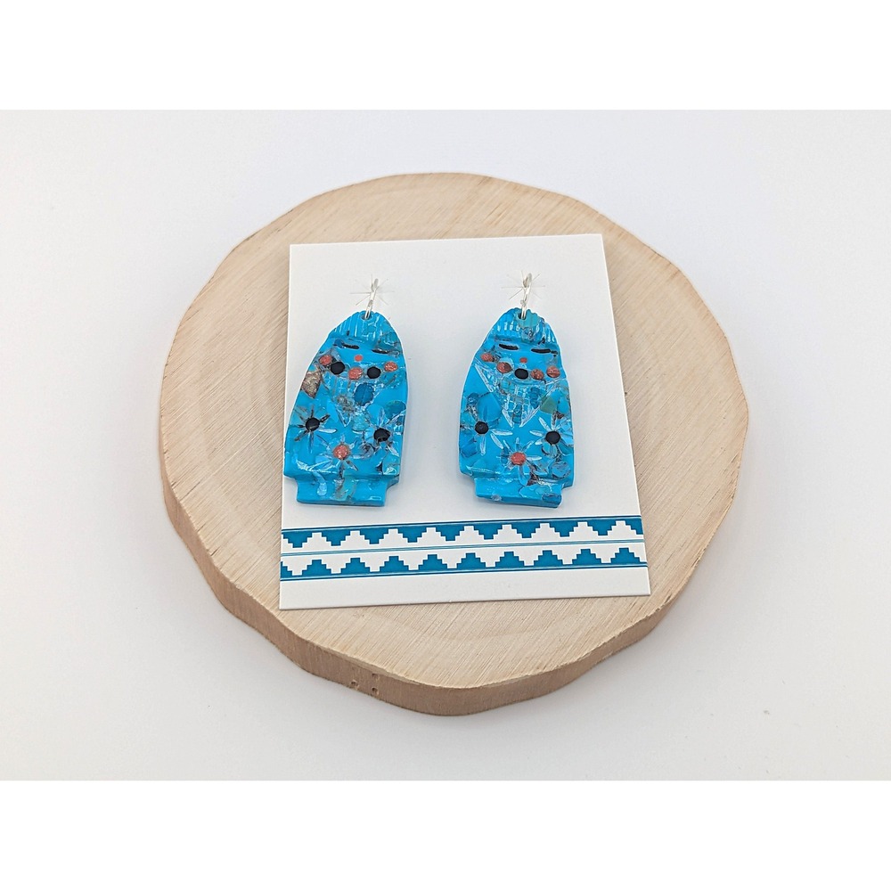 Navajo Dangle Earrings‎ Hand cut Native American Green Turquoise Slab Jewelry ** - Picture 3 of 11